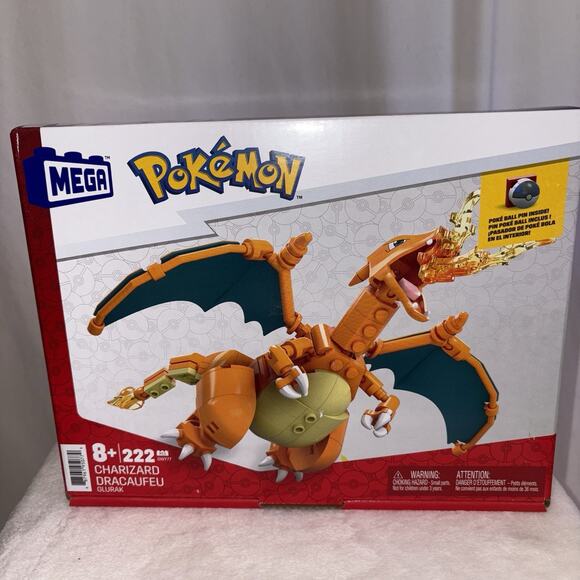 MATTEL MEGA CONSTRUX Pokemon Charizard with POKE BALL PIN 222 Pieces Sealed NEW - Picture 7 of 12